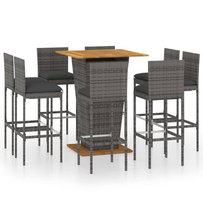 9-Tlg. Gartenbar-Set Mit Kissen Poly Rattan