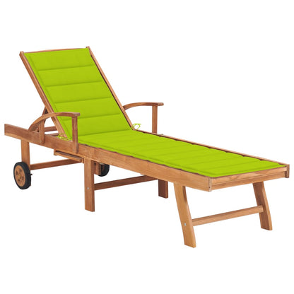 Sonnenliege Mit Auflage Hellgrün Massivholz Teak