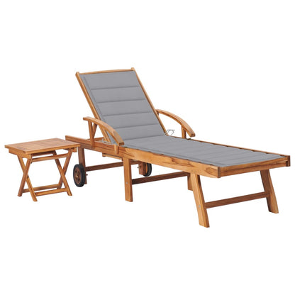 Sonnenliege Mit Tisch Und Auflage Massivholz Teak