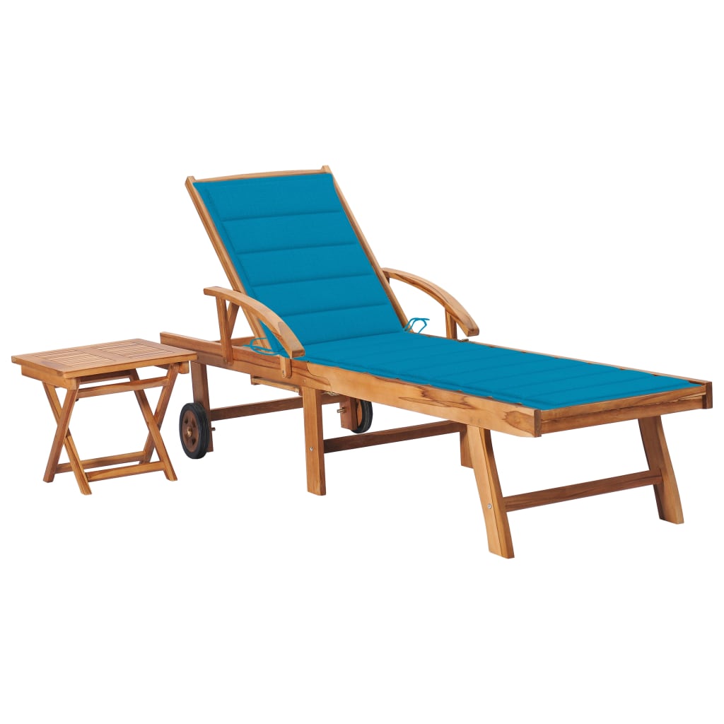 Sonnenliege Mit Tisch Und Auflage Massivholz Teak