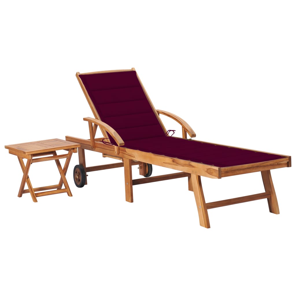 Sonnenliege Mit Tisch Und Auflage Massivholz Teak