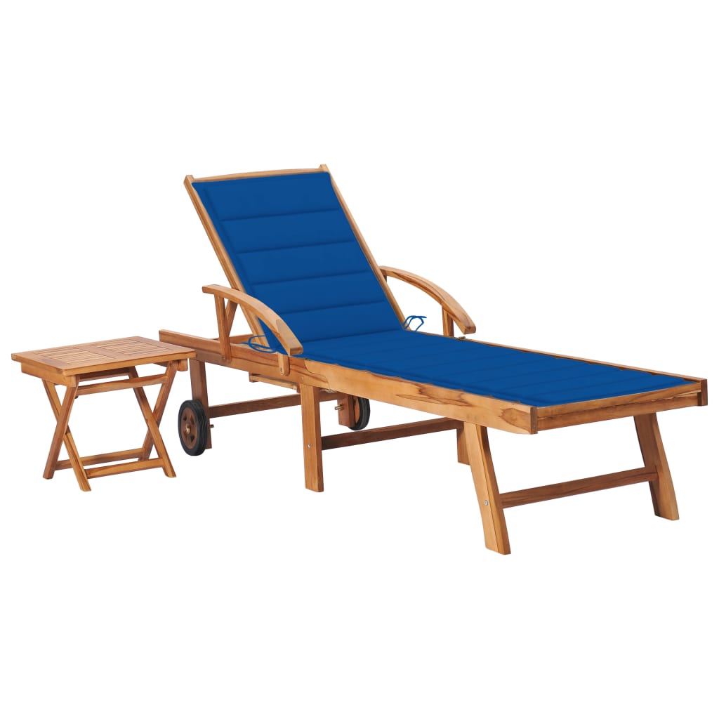 Sonnenliege Mit Tisch Und Auflage Massivholz Teak