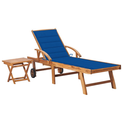 Sonnenliege Mit Tisch Und Auflage Massivholz Teak