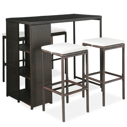 5-Tlg. Gartenbar-Set Mit Kissen Poly Rattan