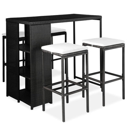 5-Tlg. Gartenbar-Set Mit Kissen Poly Rattan