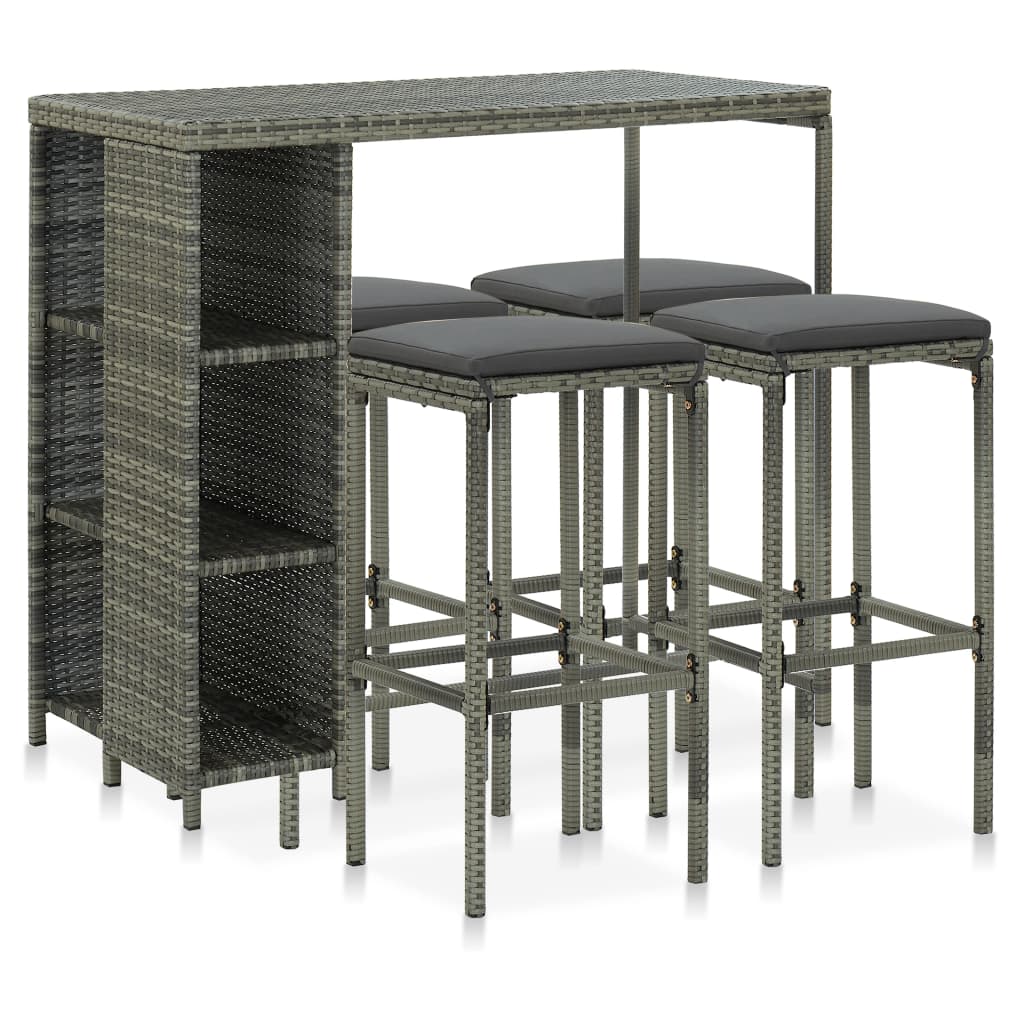 5-Tlg. Gartenbar-Set Mit Kissen Poly Rattan