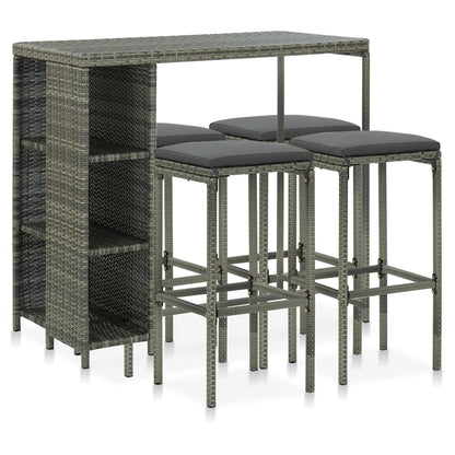 5-Tlg. Gartenbar-Set Mit Kissen Poly Rattan