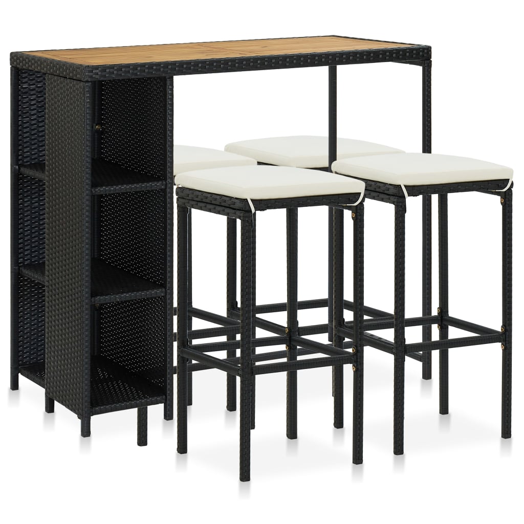 5-Tlg. Gartenbar-Set Mit Kissen Poly Rattan
