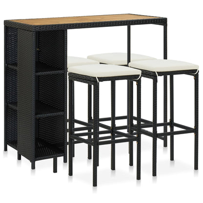 5-Tlg. Gartenbar-Set Mit Kissen Poly Rattan