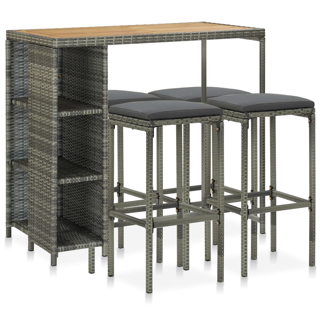 5-Tlg. Gartenbar-Set Mit Kissen Poly Rattan
