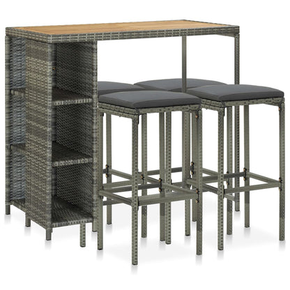 5-Tlg. Gartenbar-Set Mit Kissen Poly Rattan