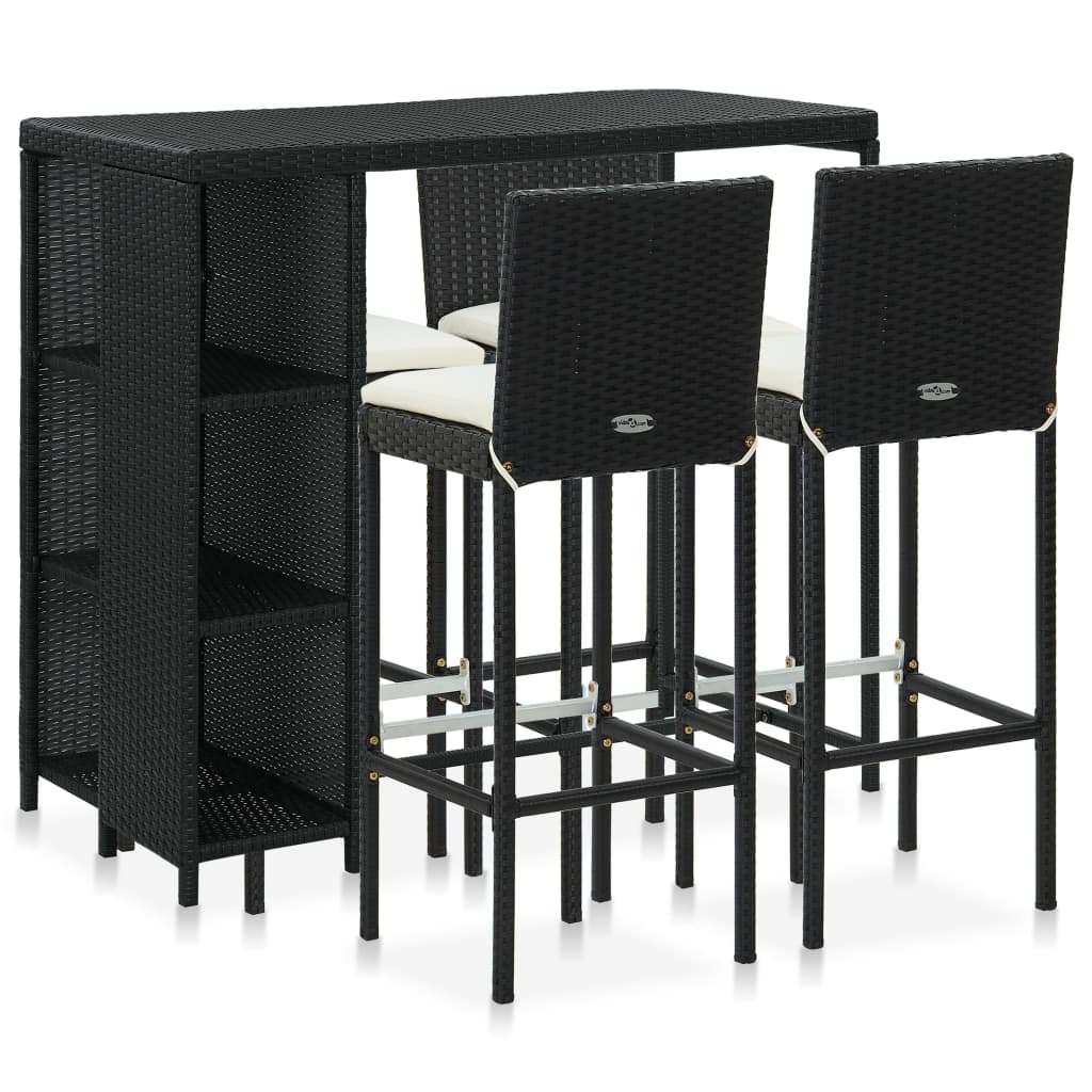 5-Tlg. Gartenbar-Set Mit Kissen Poly Rattan Grau