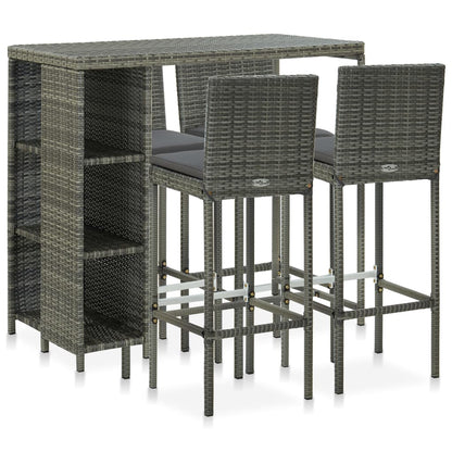 5-Tlg. Gartenbar-Set Mit Kissen Poly Rattan Grau