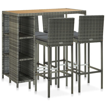 5-Tlg. Gartenbar-Set Mit Kissen Poly Rattan Grau
