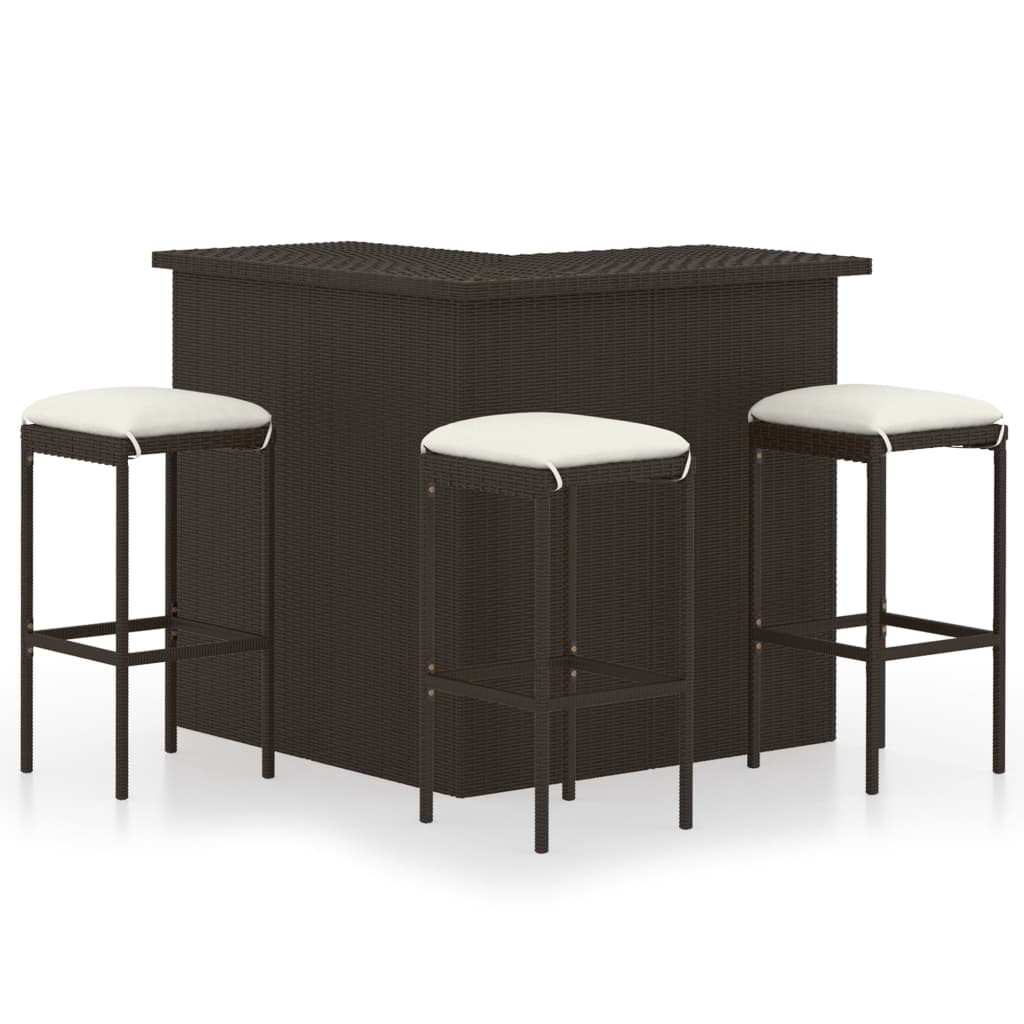 4-Tlg. Gartenbar-Set Mit Kissen Poly Rattan