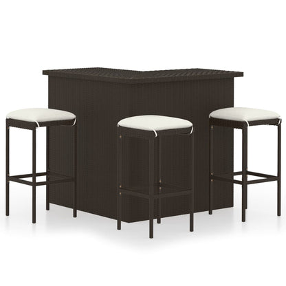 4-Tlg. Gartenbar-Set Mit Kissen Poly Rattan