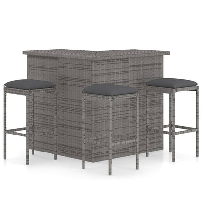 4-Tlg. Gartenbar-Set Mit Kissen Poly Rattan