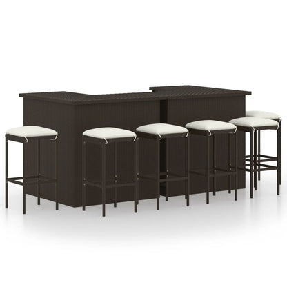 8-Tlg. Gartenbar-Set Mit Kissen Poly Rattan