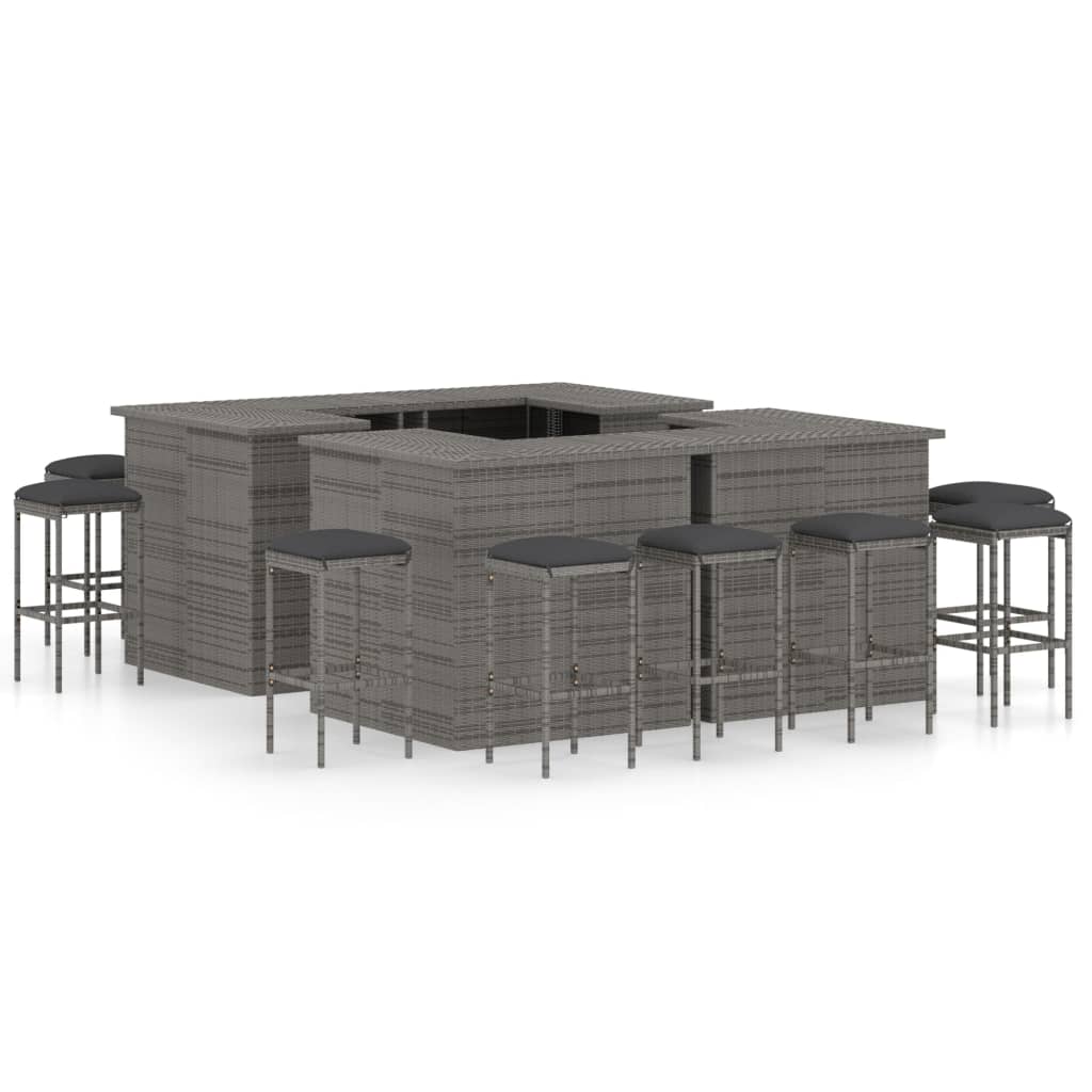16-Tlg. Gartenbar-Set Mit Kissen Poly Rattan