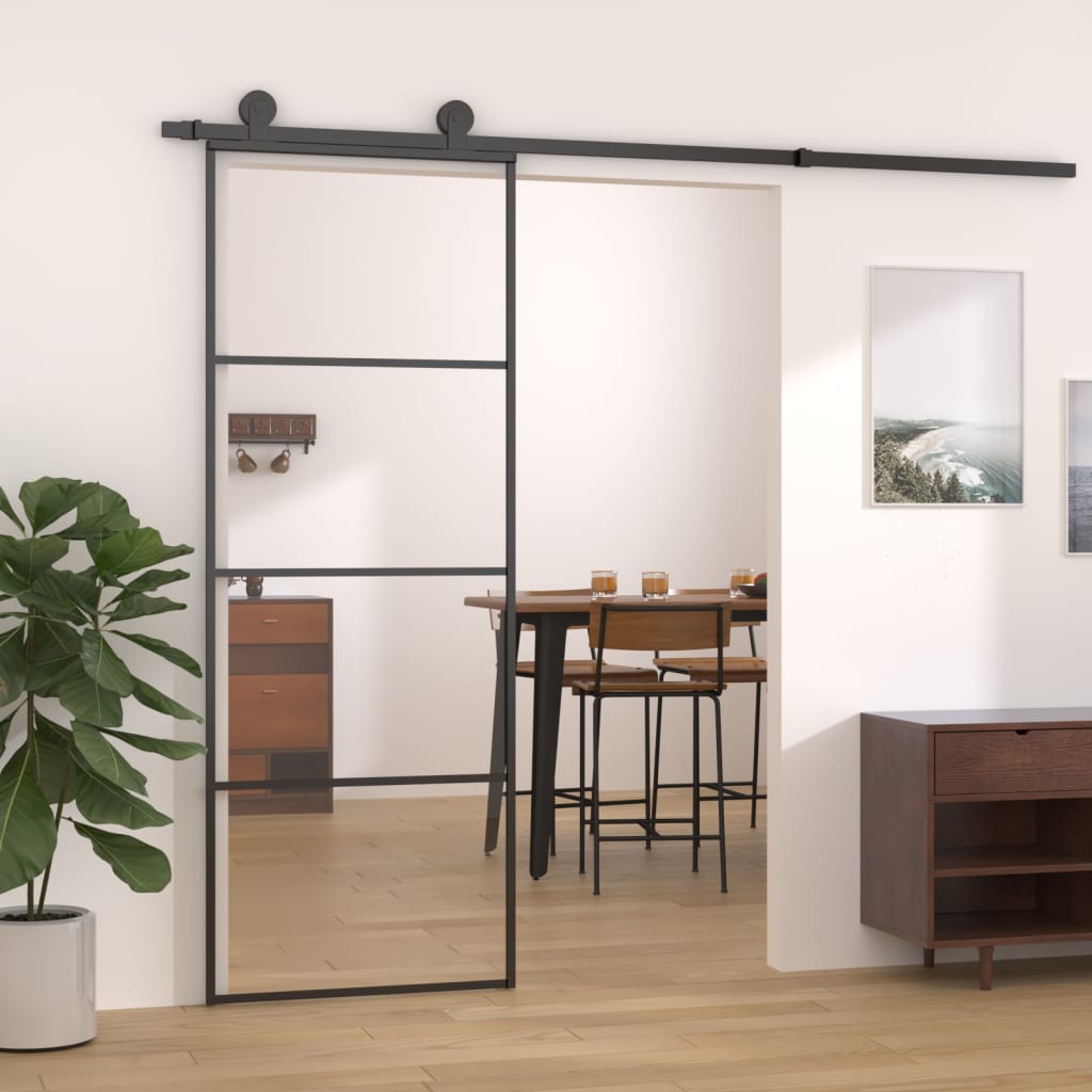 Schiebetür 76X205 Cm Hartglas Und Aluminium