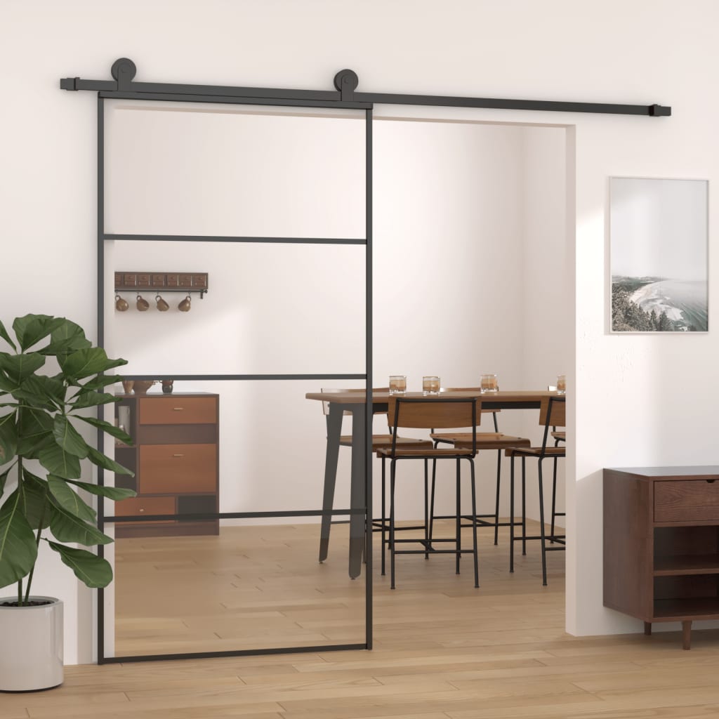 Schiebetür 76X205 Cm Hartglas Und Aluminium
