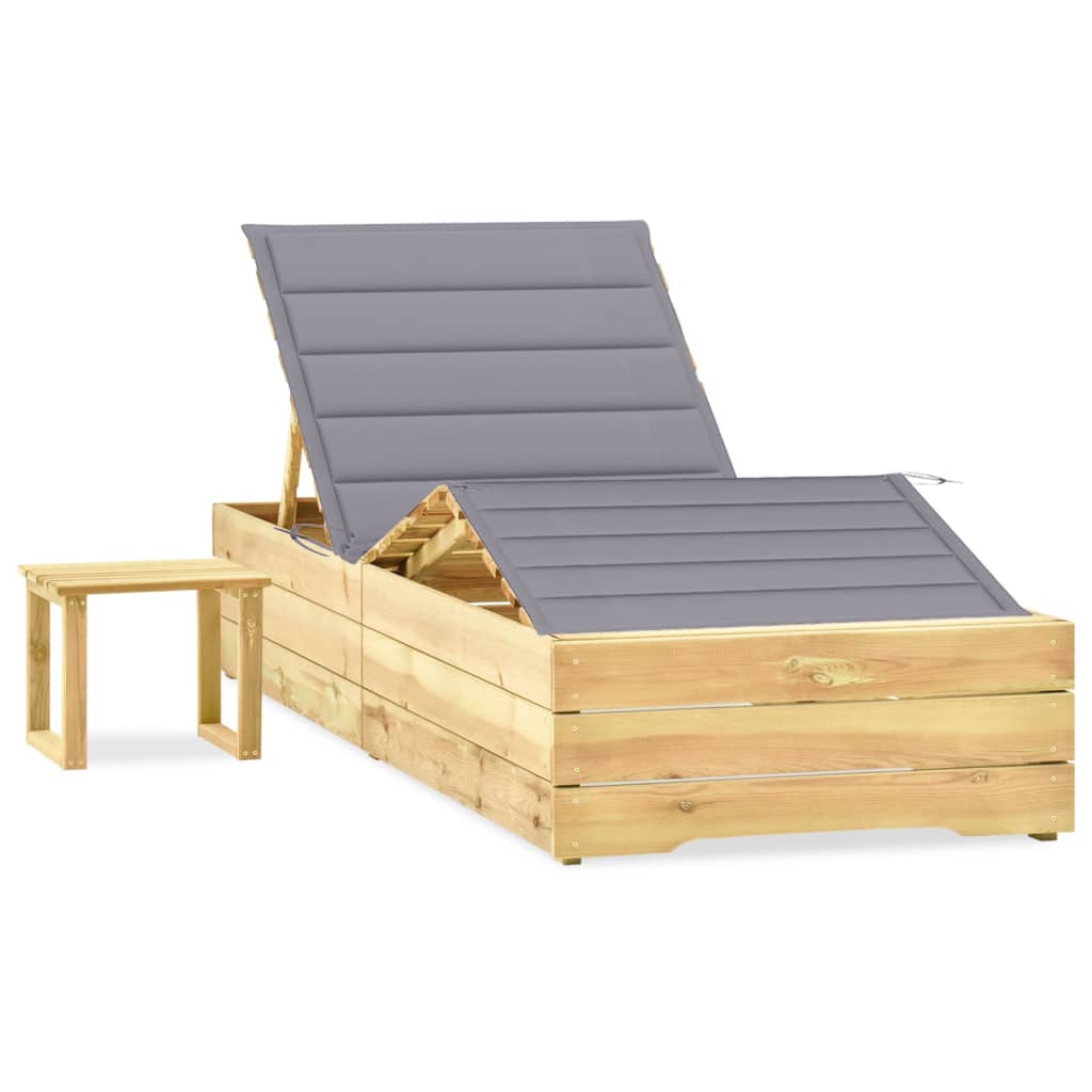 Garten-Sonnenliege Mit Tisch Und Auflage Kiefer Imprägniert