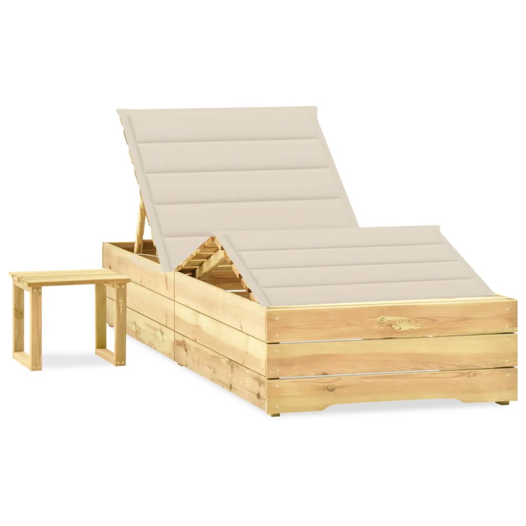 Garten-Sonnenliege Mit Tisch Und Auflage Kiefer Imprägniert