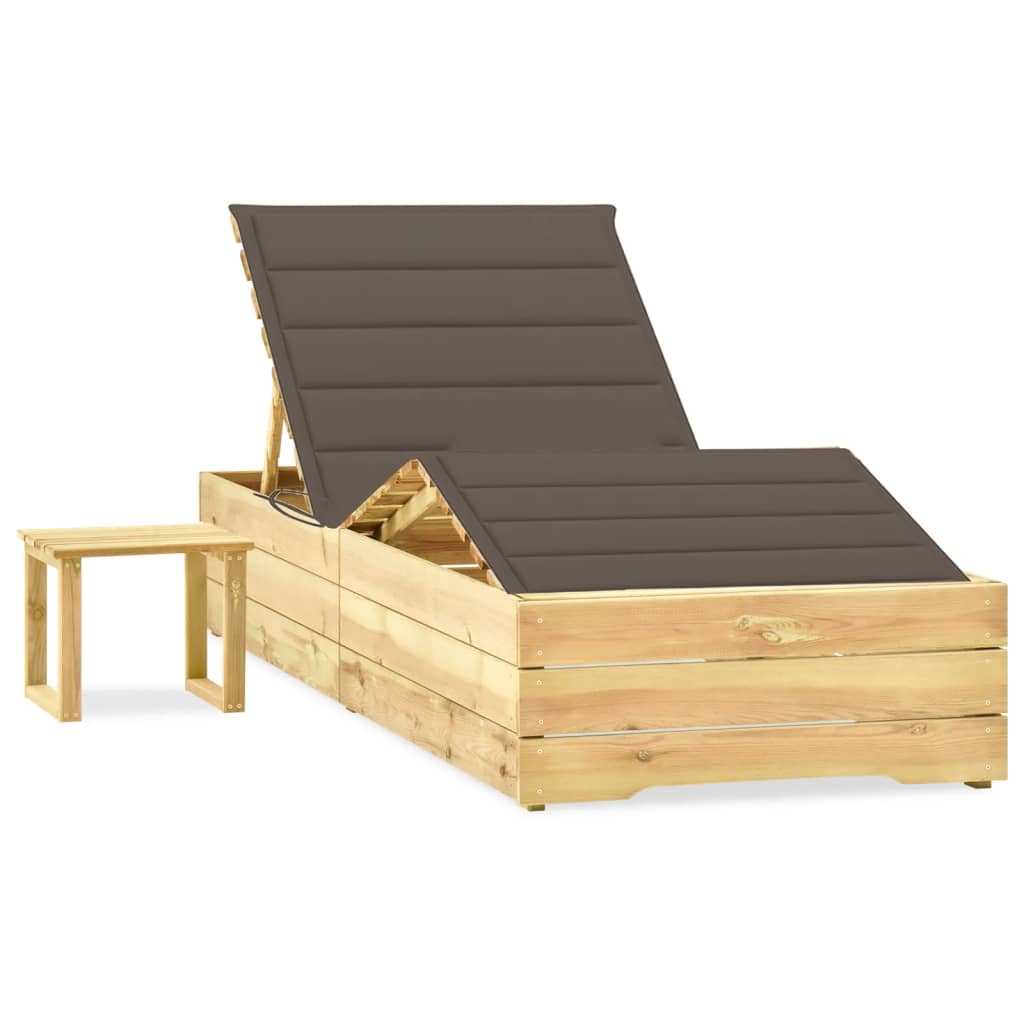 Garten-Sonnenliege Mit Tisch Und Auflage Kiefer Imprägniert