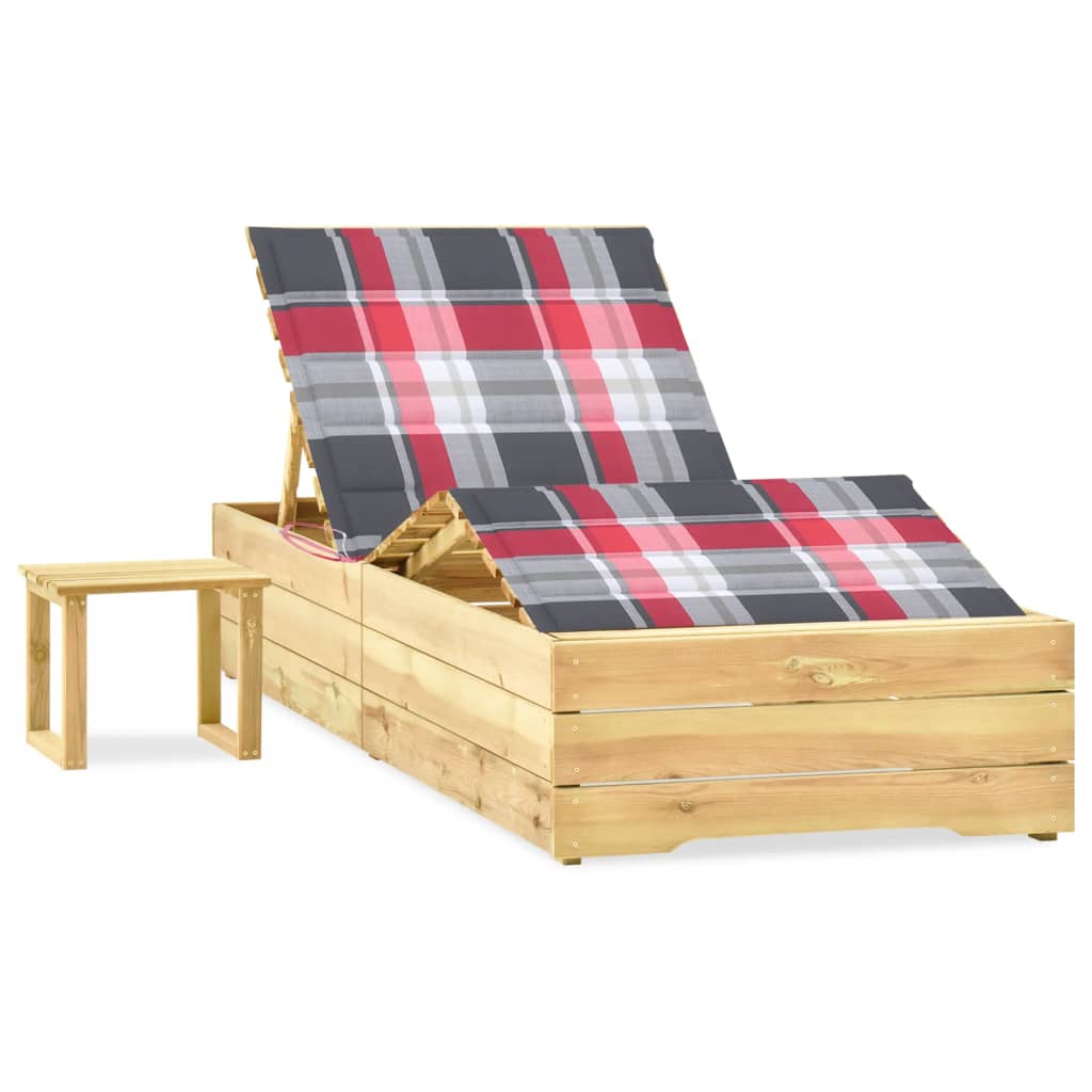 Garten-Sonnenliege Mit Tisch Und Auflage Kiefer Imprägniert