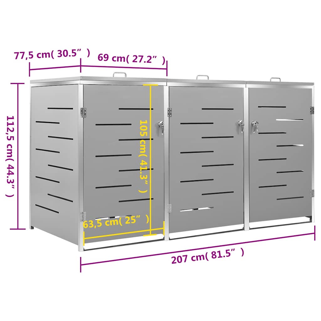 Mülltonnenbox Für 3 Tonnen 207X77,5X115 Cm Edelstahl