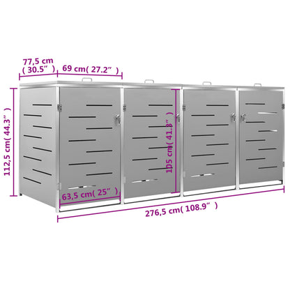 Mülltonnenbox Für 4 Tonnen 276,5X77,5X115,5 Cm Edelstahl
