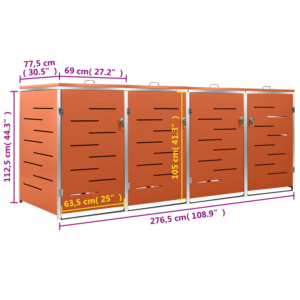 Mülltonnenbox Für 4 Tonnen 276,5X77,5X112,5 Cm Edelstahl