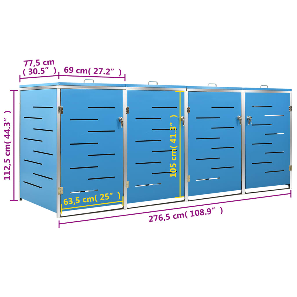 Mülltonnenbox Für 4 Tonnen 276,5X77,5X112,5 Cm Edelstahl