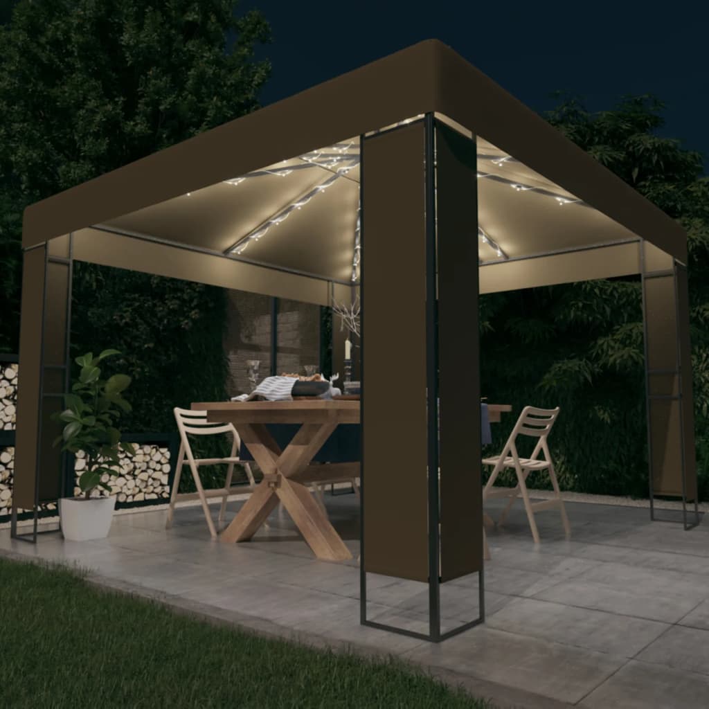 Pavillon Mit Doppeldach & Led-Lichterkette 3X3 M