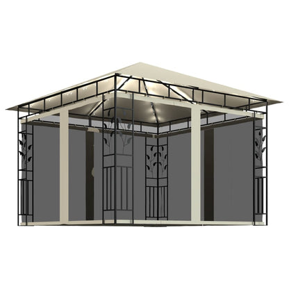 Pavillon Mit Moskitonetz & Led-Lichterkette 3X3X2,73M Weiß