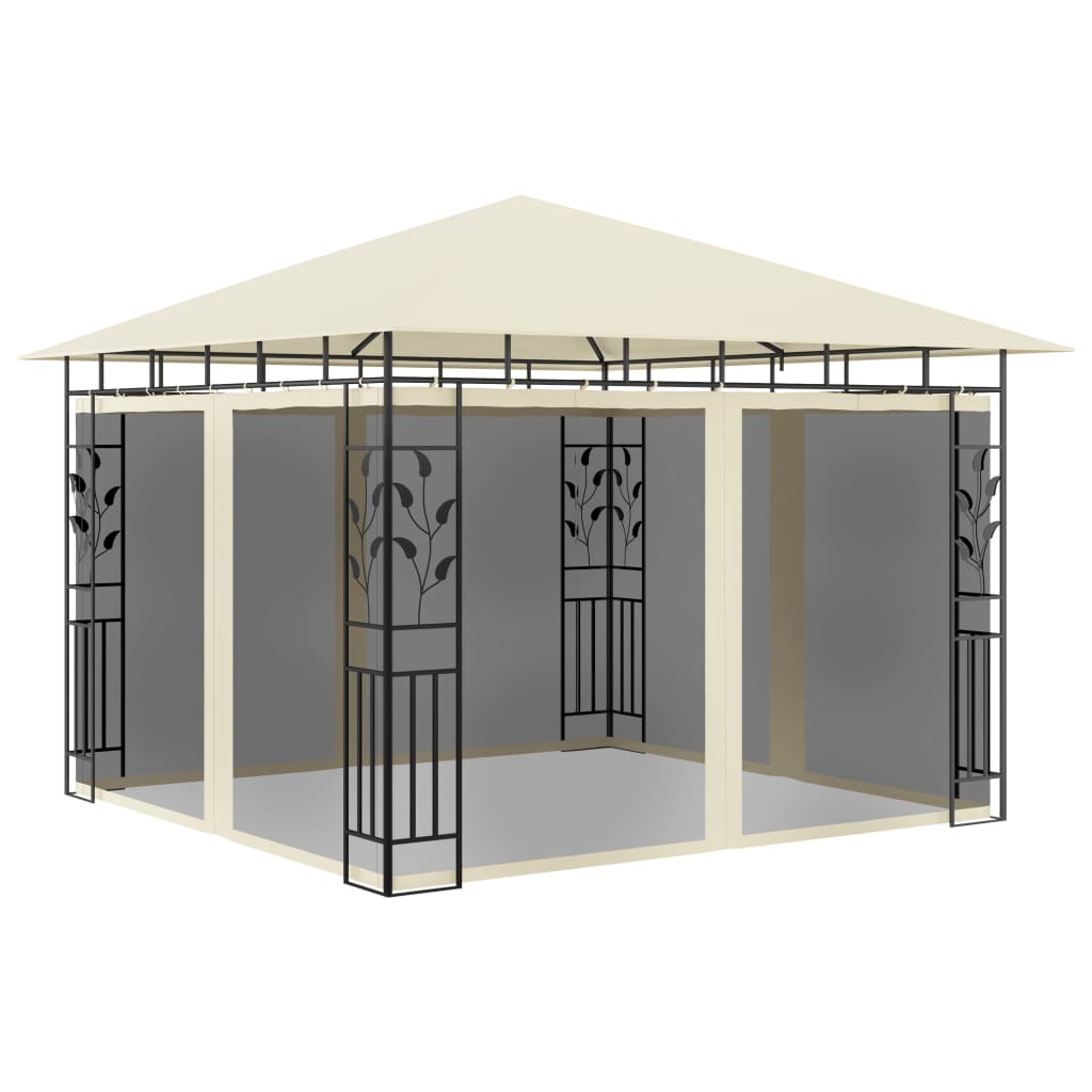 Pavillon Mit Moskitonetz & Led-Lichterkette 3X3X2,73M Weiß