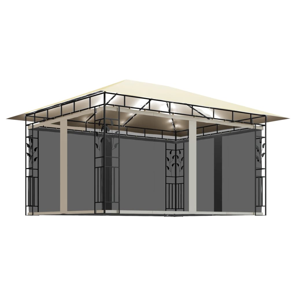 Pavillon Mit Moskitonetz & Led-Lichterkette 4X3X2,73M Weiß