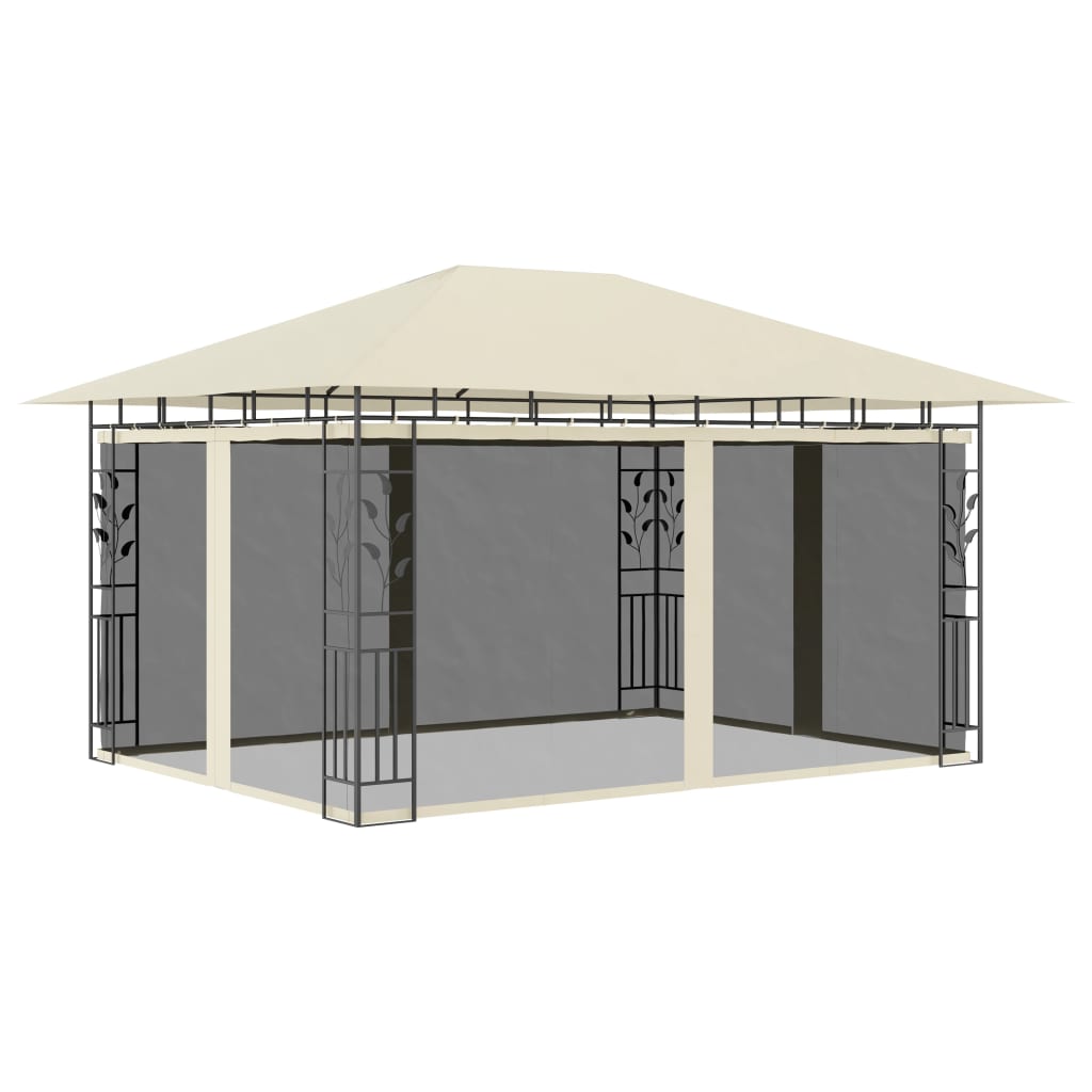 Pavillon Mit Moskitonetz & Led-Lichterkette 4X3X2,73M Weiß