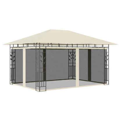 Pavillon Mit Moskitonetz & Led-Lichterkette 4X3X2,73M Weiß
