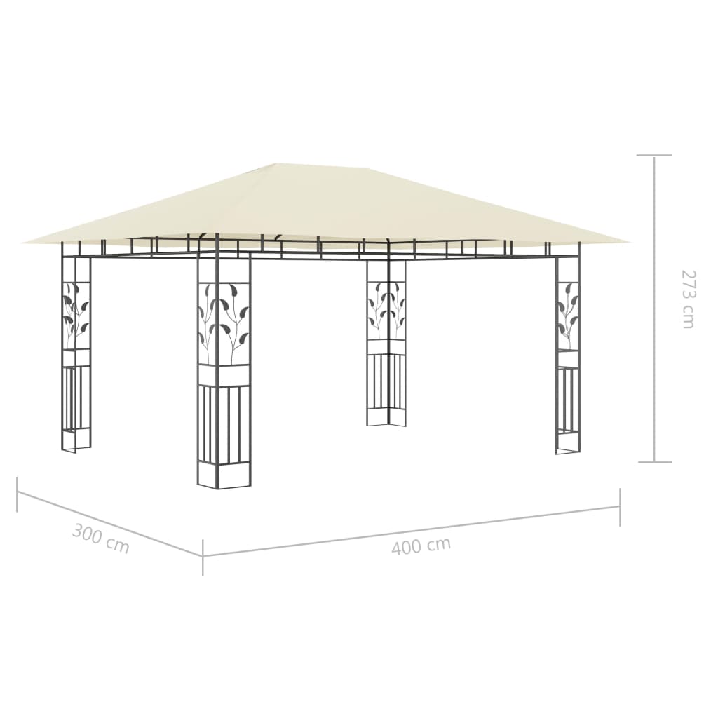 Pavillon Mit Moskitonetz & Led-Lichterkette 4X3X2,73M Weiß
