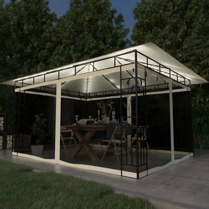 Pavillon Mit Moskitonetz & Led-Lichterkette 4X3X2,73M Weiß