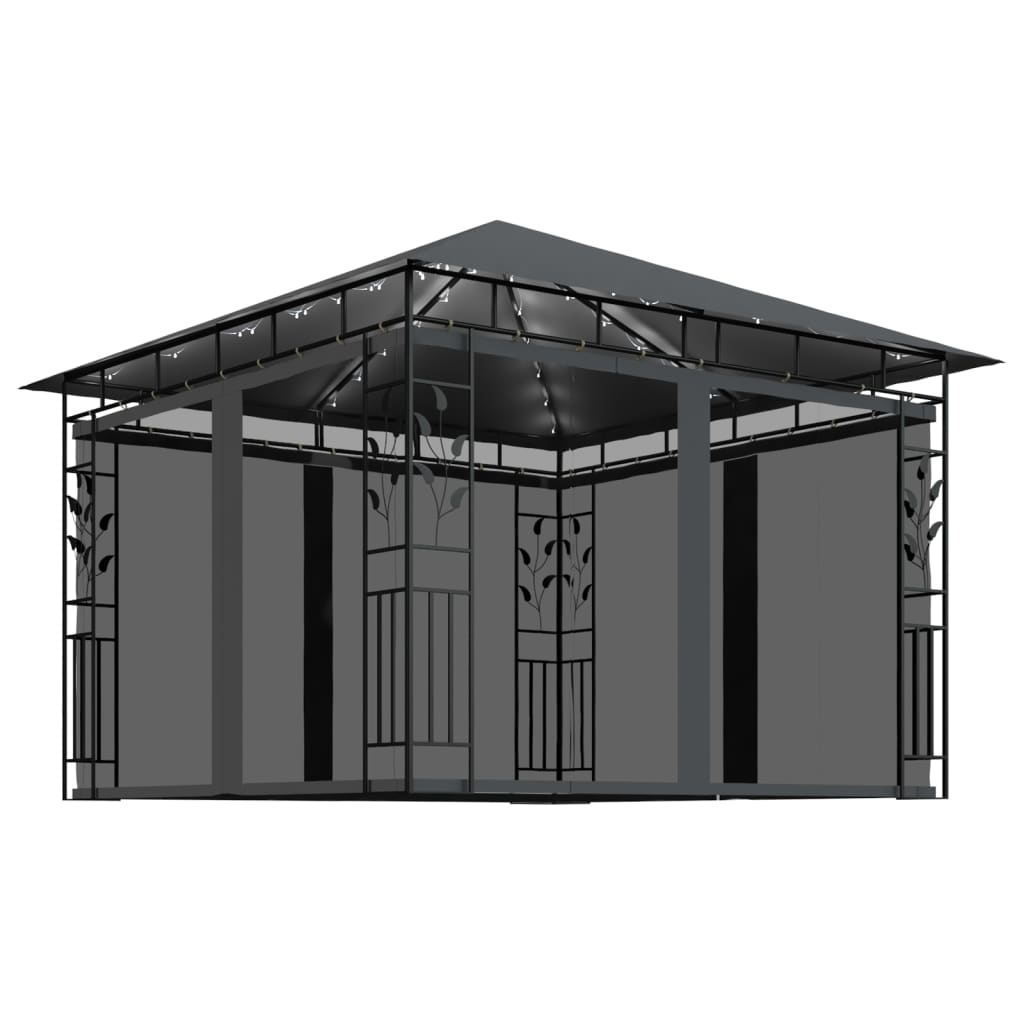 Pavillon Mit Moskitonetz & Led-Lichterkette 3X3X2,73M