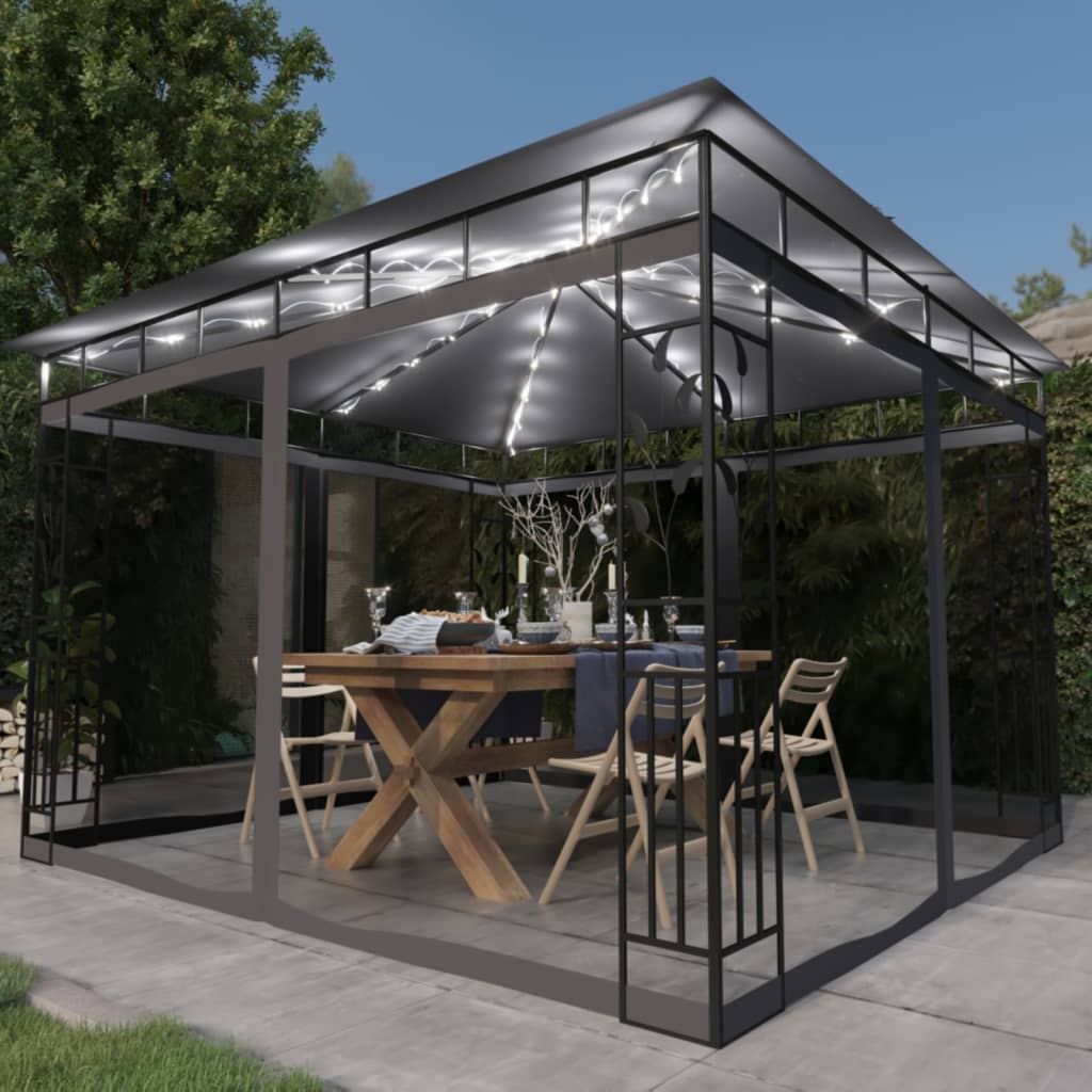 Pavillon Mit Moskitonetz & Led-Lichterkette 3X3X2,73M