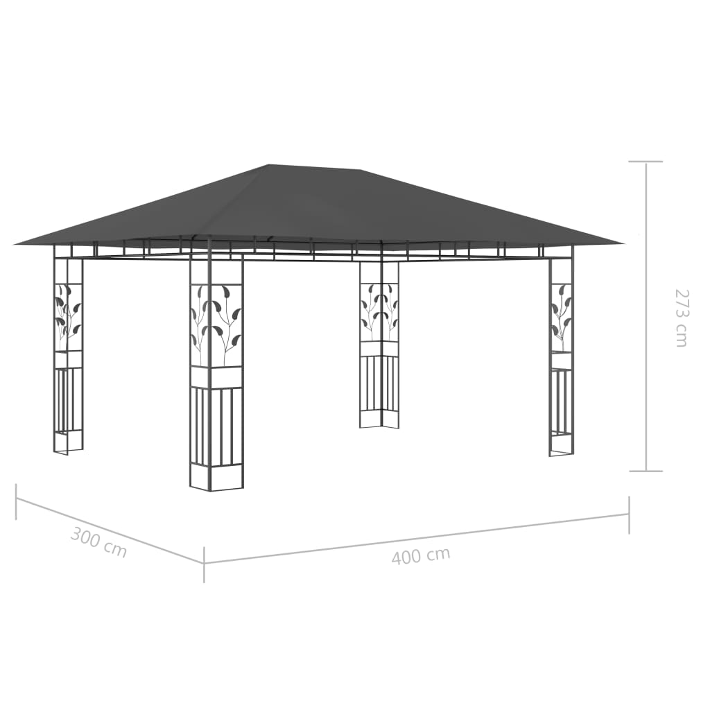 Pavillon Mit Moskitonetz & Led-Lichterkette 4X3X2,73M