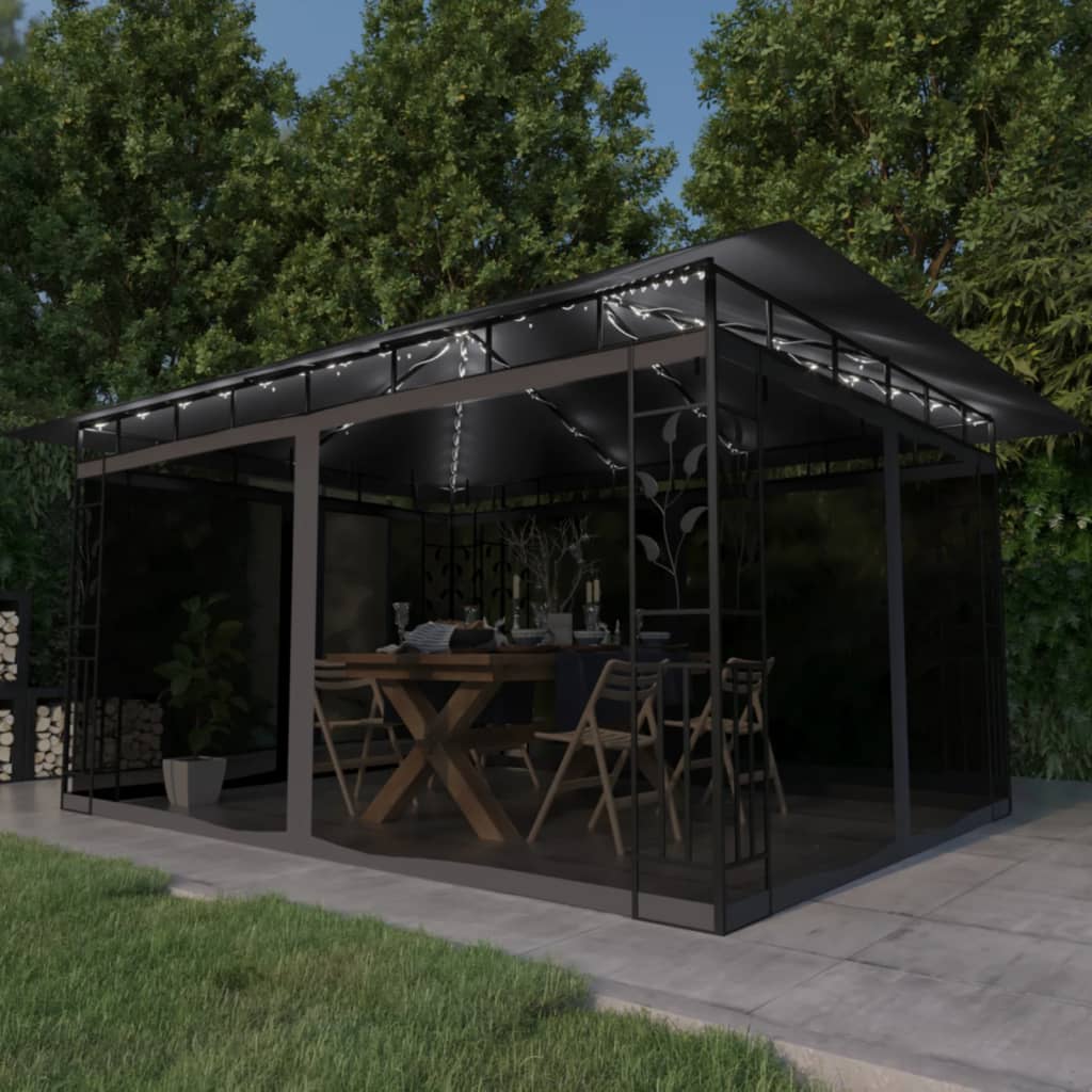 Pavillon Mit Moskitonetz & Led-Lichterkette 4X3X2,73M