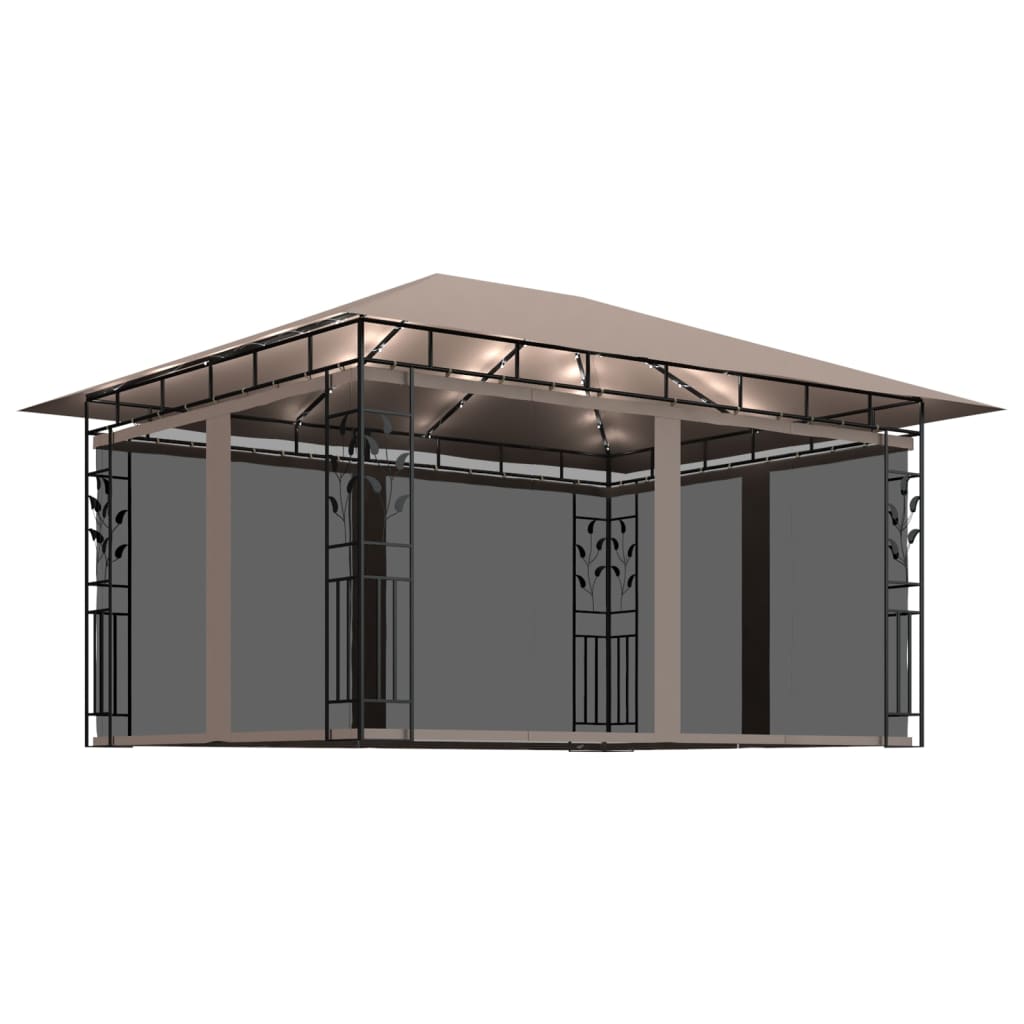 Pavillon Mit Moskitonetz & Led-Lichterkette 4X3X2,73 M