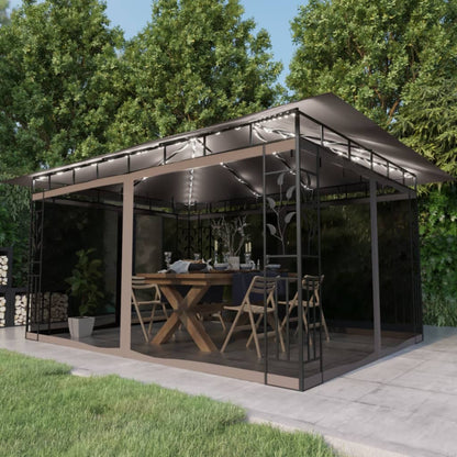Pavillon Mit Moskitonetz & Led-Lichterkette 4X3X2,73 M
