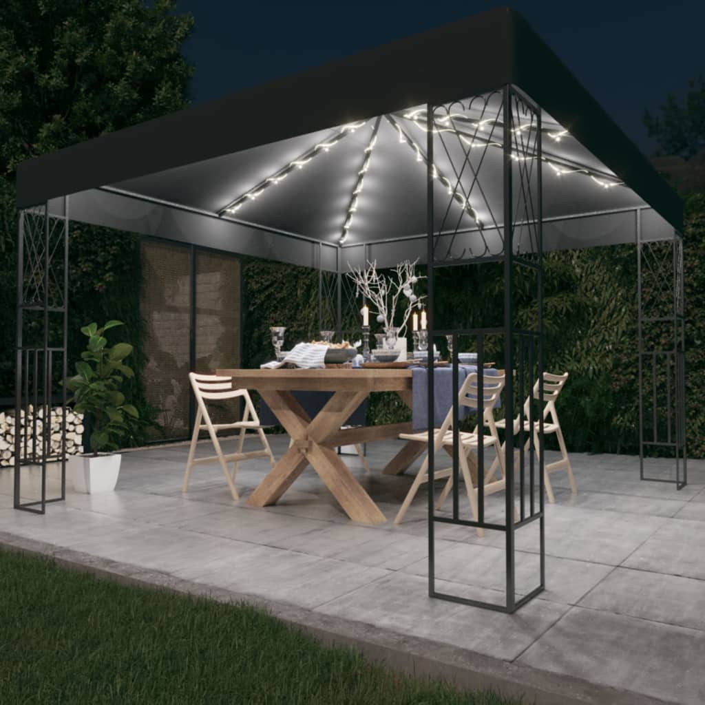 Pavillon Mit Led-Lichterkette 3X4 M Stoff