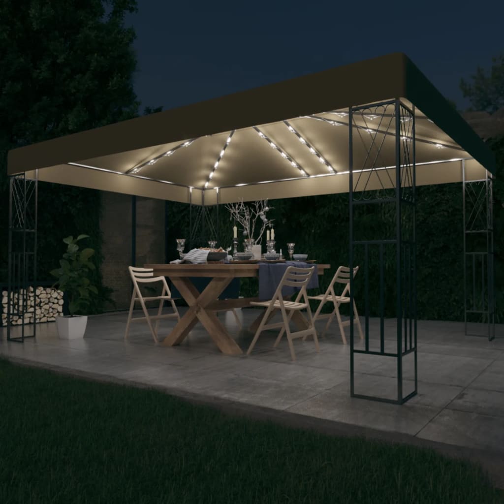 Pavillon Mit Led-Lichterkette 3X4 M Stoff