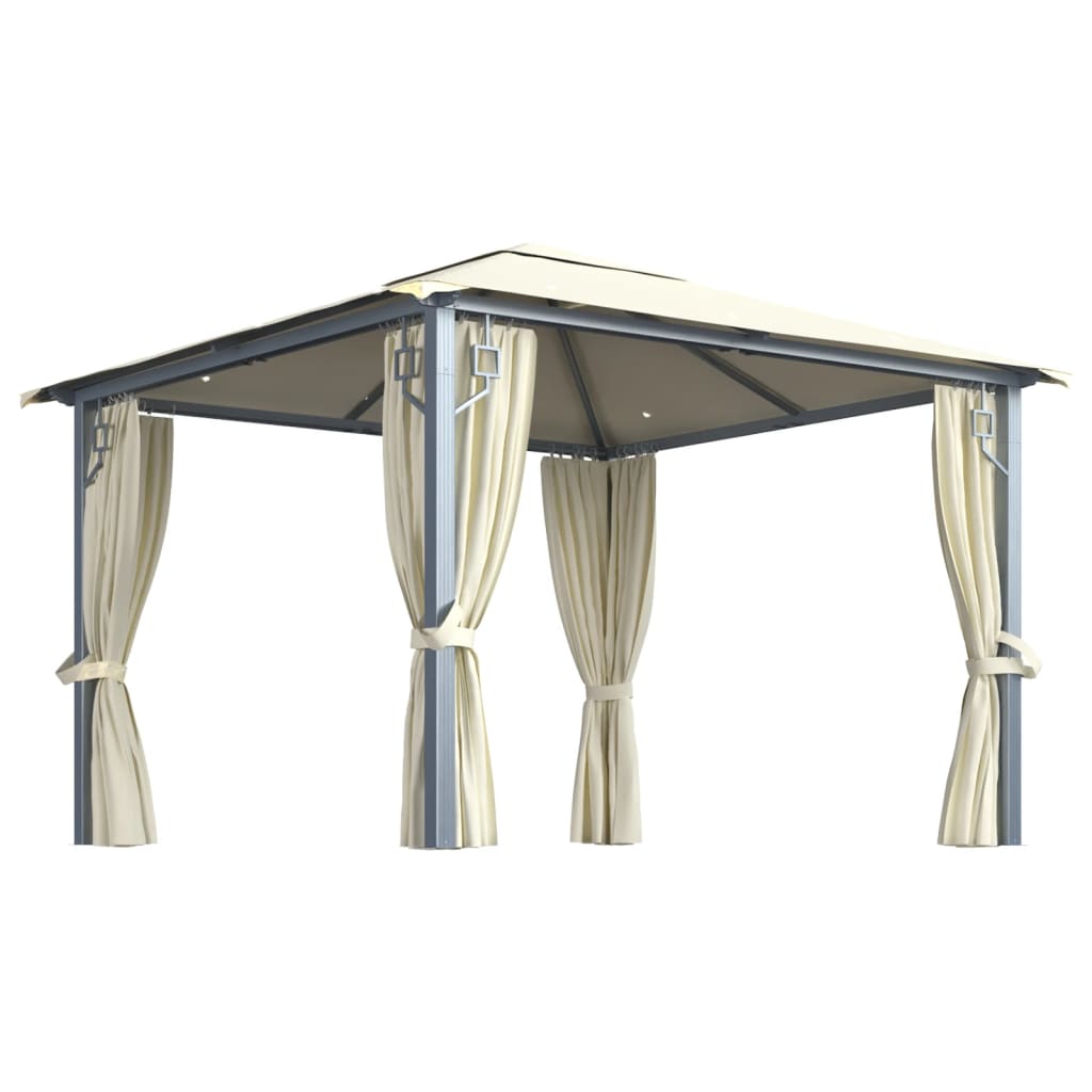 Pavillon Mit Vorhängen & Led-Lichterkette 300X300 Cm Alu